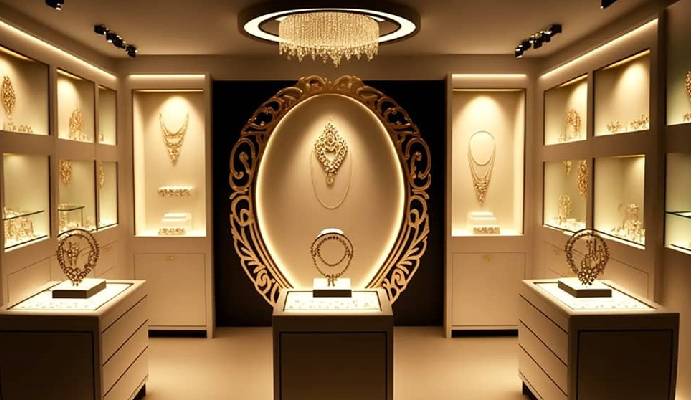 ویترین جواهر در فضای باز و داخل فروشگاه